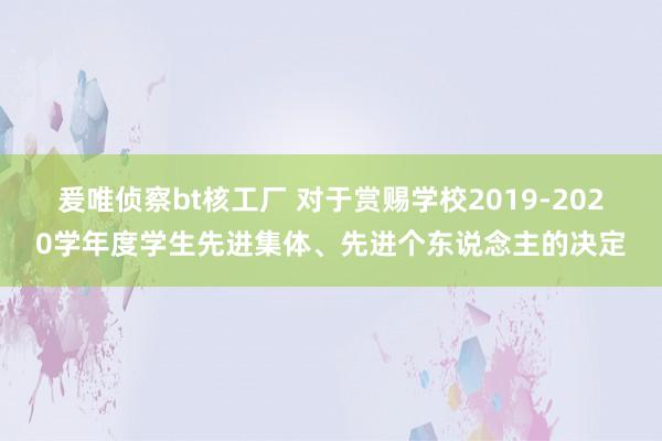 爰唯侦察bt核工厂 对于赏赐学校2019-2020学年度学生先进集体、先进个东说念主的决定